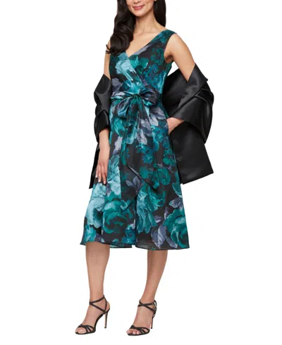 Alex Evenings 8192025 Short Printed Midi Length Cocktail Dress In Multi