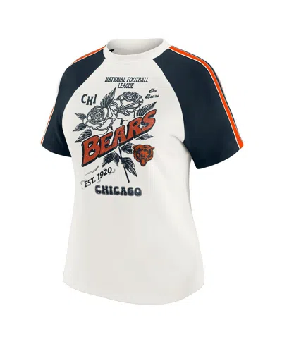 Wear By Erin Andrews Women's White Chicago Bears Sleeve Stripe Distressed Raglan T-shirt In White