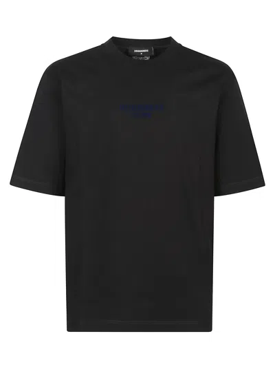 Dsquared2 Men Black Crewneck T-shirt With Logo Lettering On The Front In Cotton Man In Black