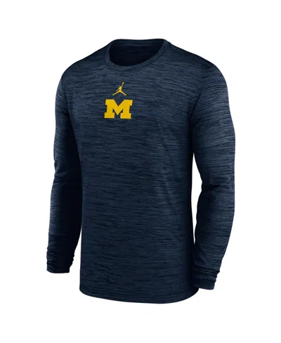Jordan Men's Navy Michigan Wolverines 2025 Sideline Velocity Performance Long Sleeve T-shirt In Blue