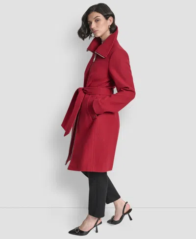 Dkny Petite Belted Zip Front Coat In Red