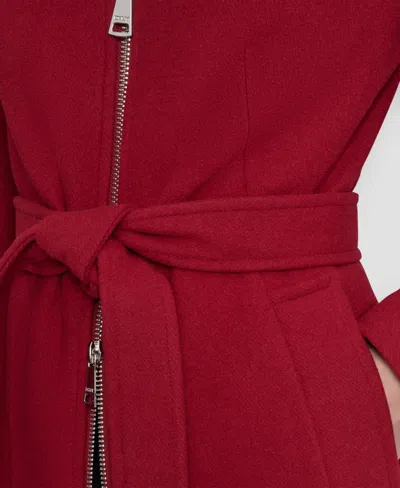 Dkny Petite Belted Zip Front Coat In Red