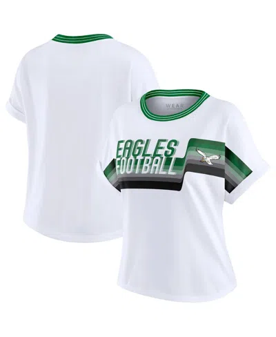 Wear By Erin Andrews Women's White Philadelphia Eagles Cropped Center Stripe Dolman T-shirt In White