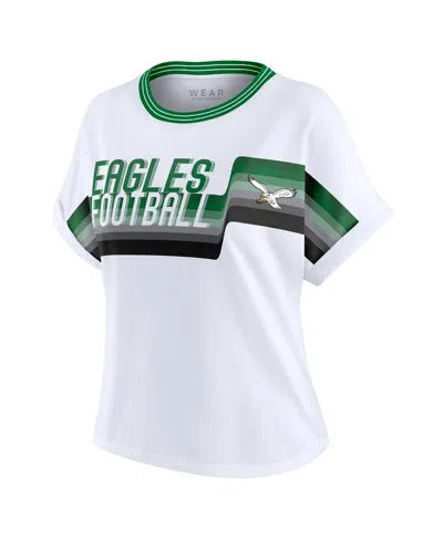 Wear By Erin Andrews Women's White Philadelphia Eagles Cropped Center Stripe Dolman T-shirt In White
