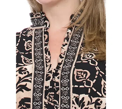 London Times Plus Size Slit Neck Print Maxi Dress In Black