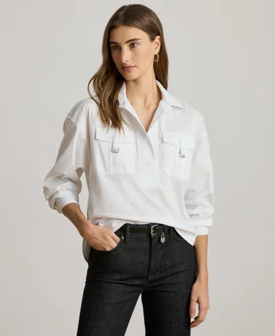 Ralph Lauren Women's Buckle-trim Cotton-blend Shirt In White