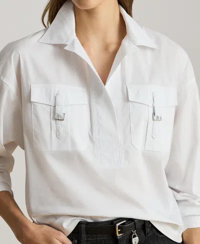 Ralph Lauren Women's Buckle-trim Cotton-blend Shirt In White