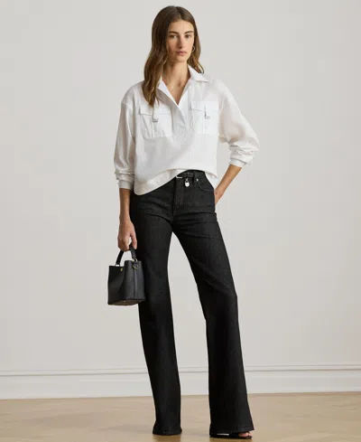 Ralph Lauren Women's Buckle-trim Cotton-blend Shirt In White