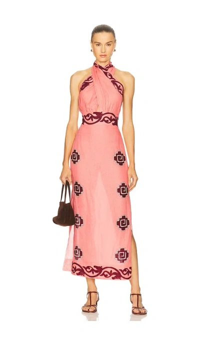 Johanna Ortiz Energetic Patterns Linen Halter Midi Dress In Multi