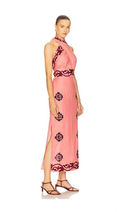 Johanna Ortiz Energetic Patterns Linen Halter Midi Dress In Multi