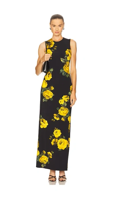 Alice And Olivia Delora Open Back Sleeveless Crew Neck Maxi Dress Rosehips In Black