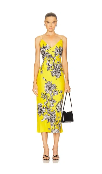 Alice And Olivia Kiro Blooming Wild Golden Hour Midi Slip Dress In Gold