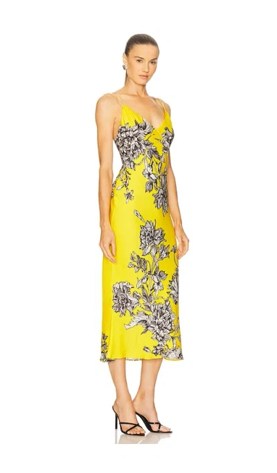 Alice And Olivia Kiro Blooming Wild Golden Hour Midi Slip Dress In Gold