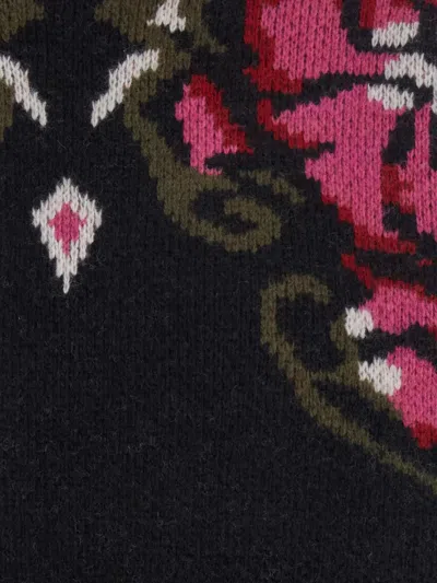 Seafarer Black Crew Neck Sweater With Floral Motif In Wool Woman In Black