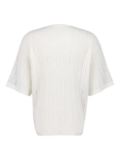 Commas Pointelle Knit T-shirt In White