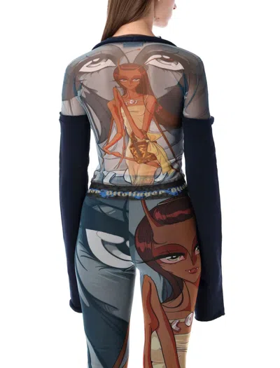 Ottolinger Julien Ceccaldi Printed Mesh Top With Sleeves In Multi