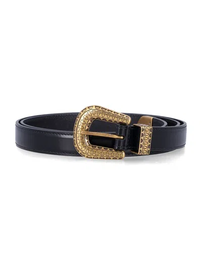 Valentino Garavani Black Vlogo Signature Brushed Calfskin Belt