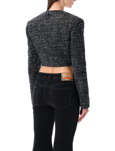 Diesel Cropped Jacket In Bouclé Fabric In Gray