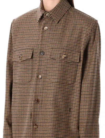 Saint Laurent Long Sleeve Checkered Overshirt Chest Pockets In Brown