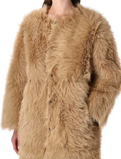 Urbancode Beige Shearling Coat With Round Neck And Front Closure In Faux Fur Woman In Brown