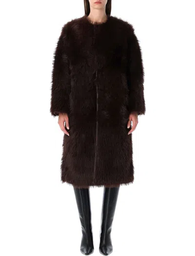 Urbancode Brown Shearling With Hidden Front Fastening In Faux Fur Woman In Black