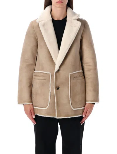 Urbancode White Single-breasted Jacket With Classic Lapels In Faux Fur Woman In Neutral