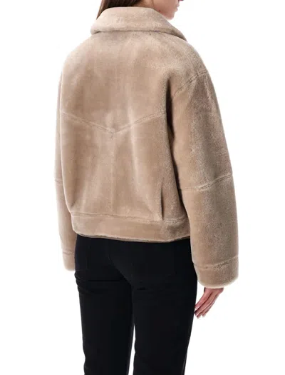 Urbancode Beige Shearling Coat With Classic Collar And Button Closure In Faux Fur Woman In Brown