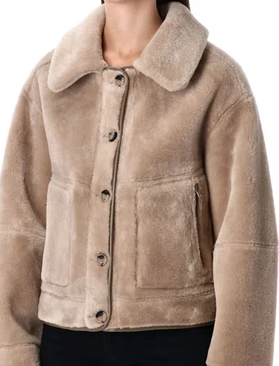 Urbancode Beige Shearling Coat With Classic Collar And Button Closure In Faux Fur Woman In Brown
