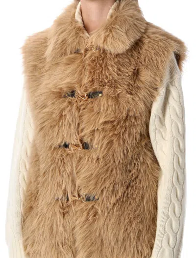 Urbancode Beige Sleeveless Shearling With Front Closure In Faux Fur Woman In Brown