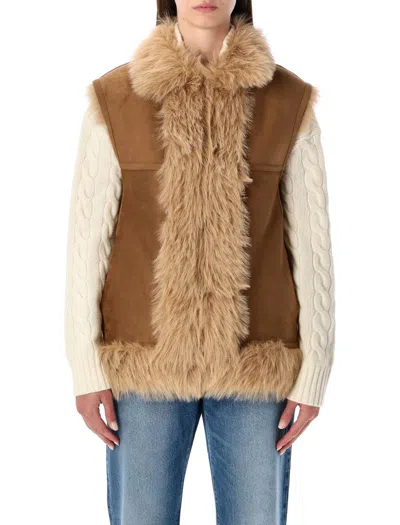 Urbancode Beige Sleeveless Shearling With Front Closure In Faux Fur Woman In Brown