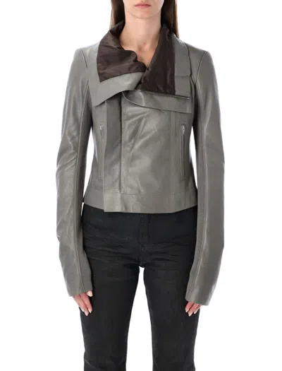 Rick Owens Biker Jacket With Long Sleeves And Collar In Gray