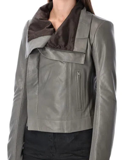 Rick Owens Biker Jacket With Long Sleeves And Collar In Gray