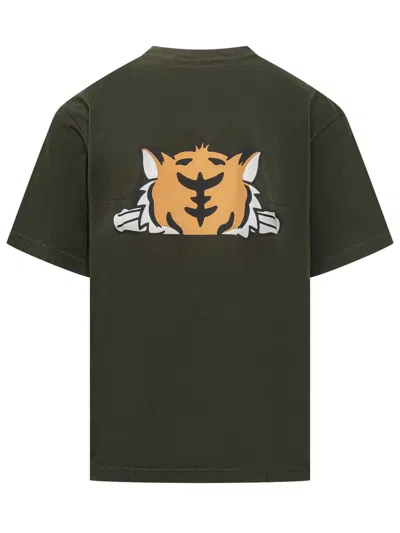 Kenzo Men's Green T-shirt With Tiger Print In Green