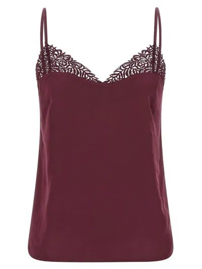 Twinset Bordeaux Top With Thin Strap And Logo Plaque On The Back In Fabric Woman In Red
