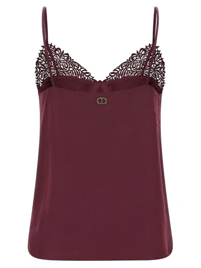 Twinset Bordeaux Top With Thin Strap And Logo Plaque On The Back In Fabric Woman In Red