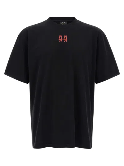44 Label Group Black Crewneck T-shirt With Logo On The Front And Maxi Logo On The Rear In Cotton Man In Black
