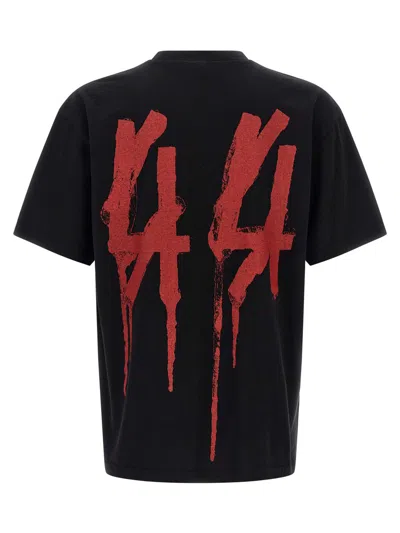 44 Label Group Black Crewneck T-shirt With Logo On The Front And Maxi Logo On The Rear In Cotton Man In Black
