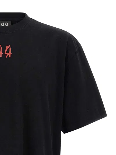 44 Label Group Black Crewneck T-shirt With Logo On The Front And Maxi Logo On The Rear In Cotton Man In Black
