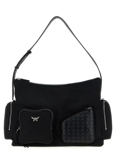 Mcm Borsa A Spalla Aren In Tessuto Nero Donna In Black