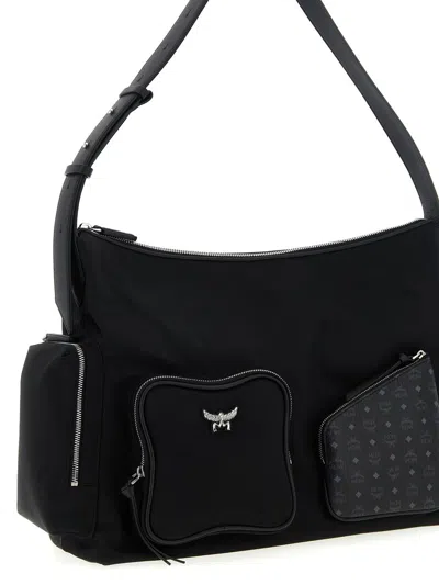 Mcm Borsa A Spalla Aren In Tessuto Nero Donna In Black