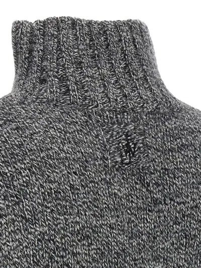 Jw Anderson Grey Sweater With High Neck And One Front Patch Leather Pocket In Wool Blend Man In Gray