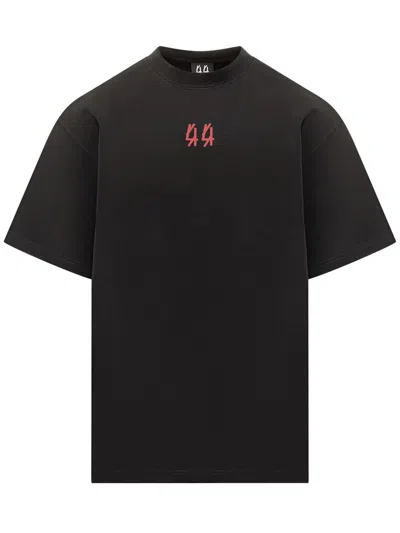 44 Label Group Black Crewneck T-shirt With Logo On The Front And Maxi Logo On The Rear In Cotton Man In Black