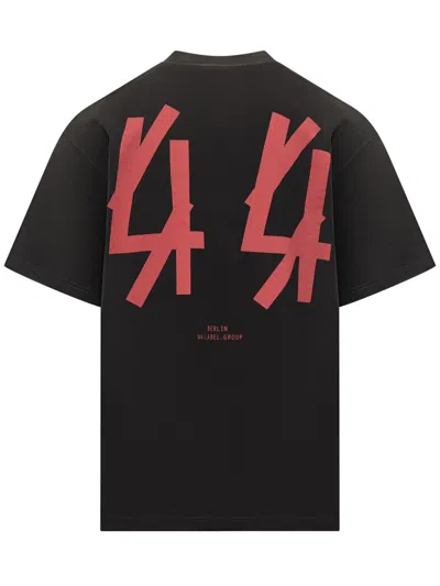 44 Label Group Black Crewneck T-shirt With Logo On The Front And Maxi Logo On The Rear In Cotton Man In Black