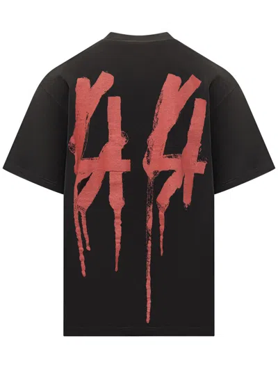 44 Label Group Black Crewneck T-shirt With Logo On The Front And Maxi Logo On The Rear In Cotton Man In Black