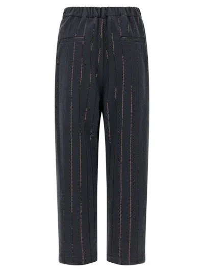 Brunello Cucinelli Striped Embroidered Joggers Pockets In Gray