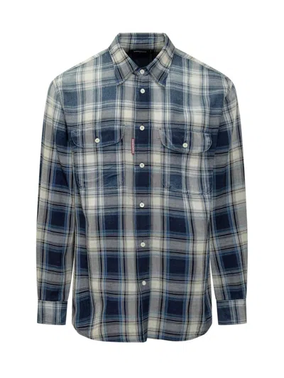 Dsquared2 Checked Pattern Shirt With Pockets And Collar In Multi