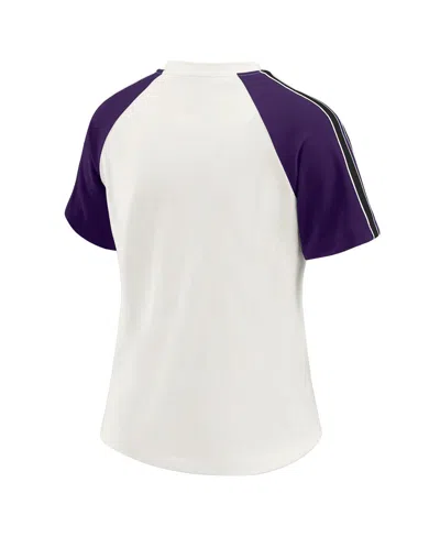 Wear By Erin Andrews White Baltimore Ravens Sleeve Stripe Distressed Raglan T-shirt In Multi