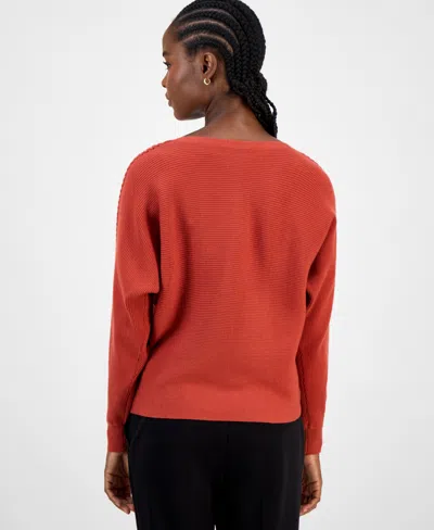 T Tahari Long Dolman Sleeve Boat Neck Sweater In Red