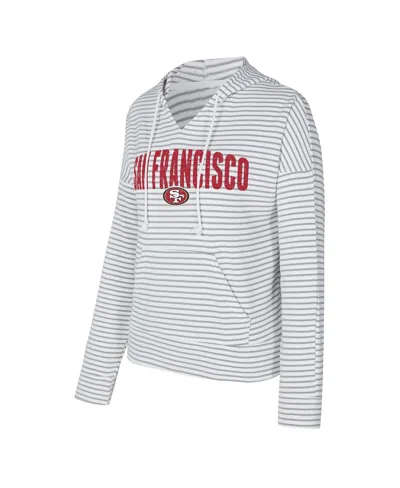 Concepts Sport Women's White/gray San Francisco 49ers Liftoff Striped Notch Neck Pullover Hoodie In Multi