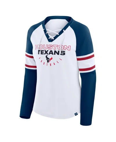 Fanatics Women's White/navy Houston Texans Redzone Blitz Package Raglan Lace-up V-neck Long Sleeve T-shirt In Multi
